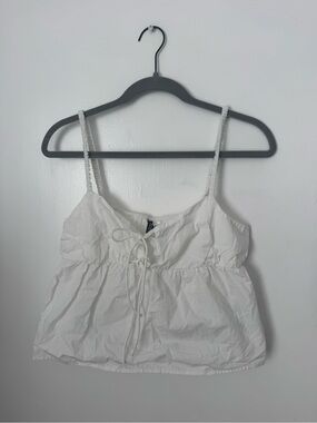 H&M White Lace-Trim Tank with Front Tie